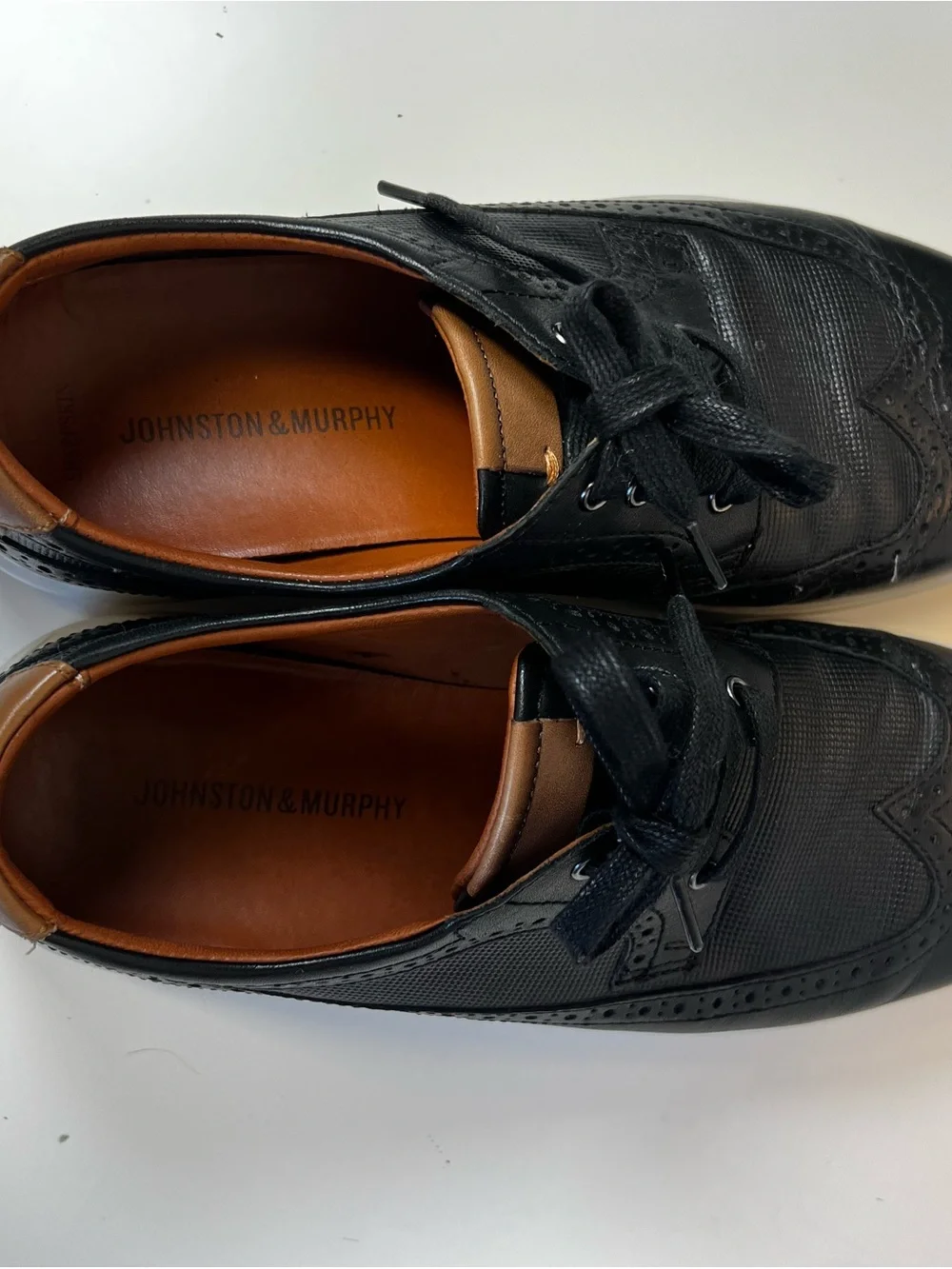 Johnston & Murphy Elliston Black Leather Embossed Wingtip Dress Sneakers Size 8